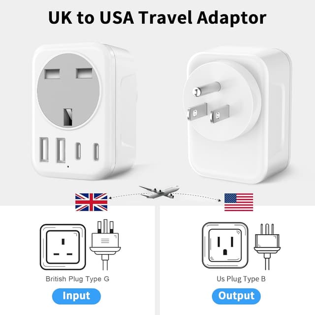 Thumbnail 2 de UK to USA Plug Adapter 5‑in‑1 with 2 USB & 2 USB‑C 🔌