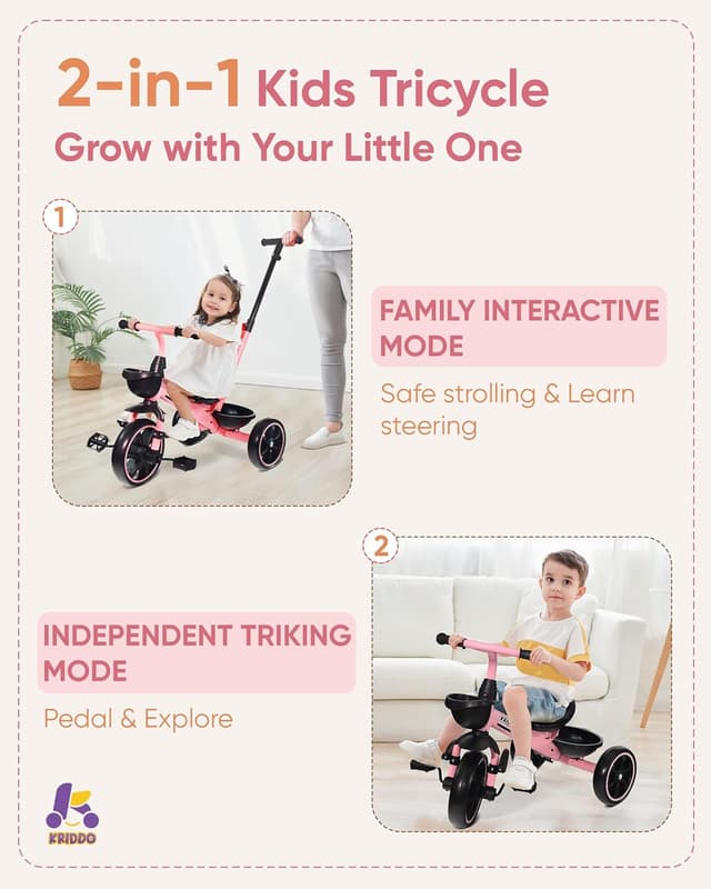 Detalle 2 de KRIDDO 2-in-1 Toddler Tricycle 18 Months