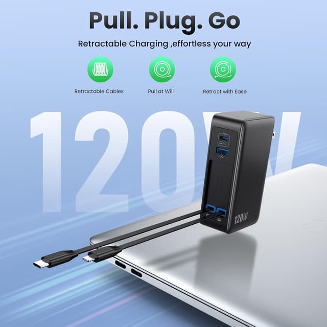 Detalle 2 de USB C Charger Block 120W GaN 4-in-1 fast charger 🔌