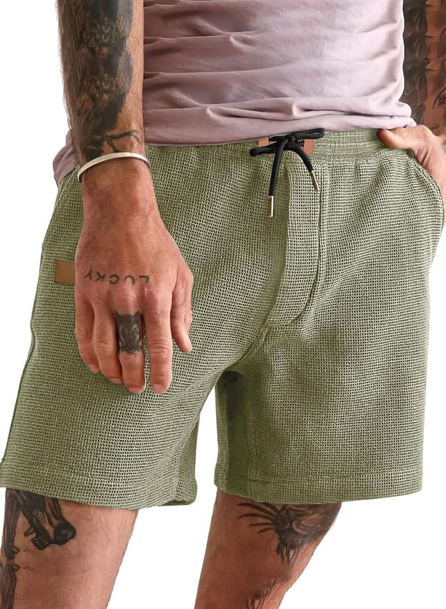 Detalle de JMIERR Men’s Casual Waffle Knit Shorts (5” or 7”) with Elastic Waist & Pockets