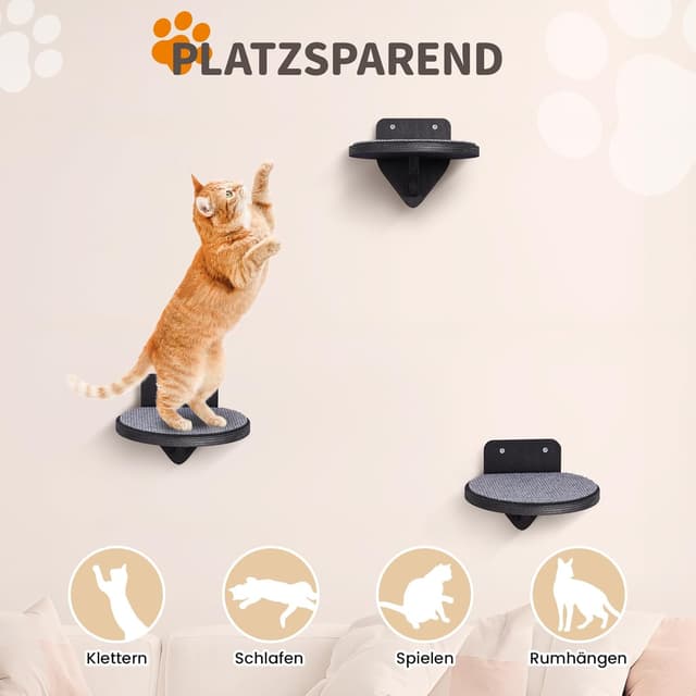 Detalle de XL Premium Kletterwand Katzen aus Birkenholz – 3er-Set Katzentreppen für die Wandmontage