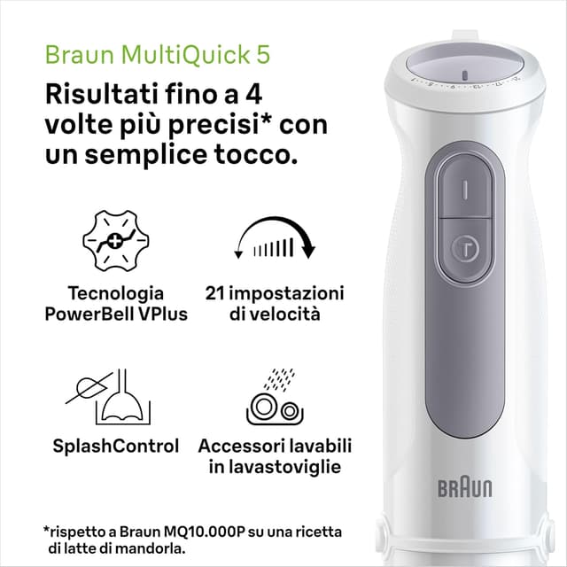 Detalle de Braun MultiQuick5 MQ50.001M minipimer con 21 velocità, 1000W e 5 anni di assistenza (bianco)