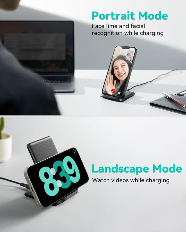 Detalle 2 de INIU Wireless Charger 2-Pack (15W) fast wireless charging stand with sleep-friendly adaptive light