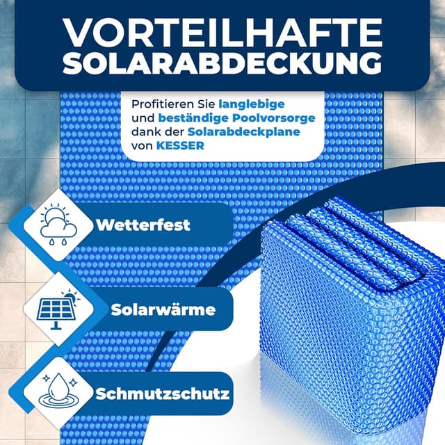 Detalle de KESSER® Pool-Solarabdeckplane rund Ø 366 cm (Solarfolie 120 µm), zuschneidbar – inkl. Schere, Lochzange & Ösen