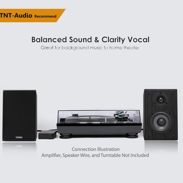 Detalle 2 de LONPOO Passive Regal-Lautsprecher-Paar (75W RMS) mit 4-Zoll Kohlefaser-Tieftöner und 1-Zoll Seidenkalotte – 2-Wege passiv