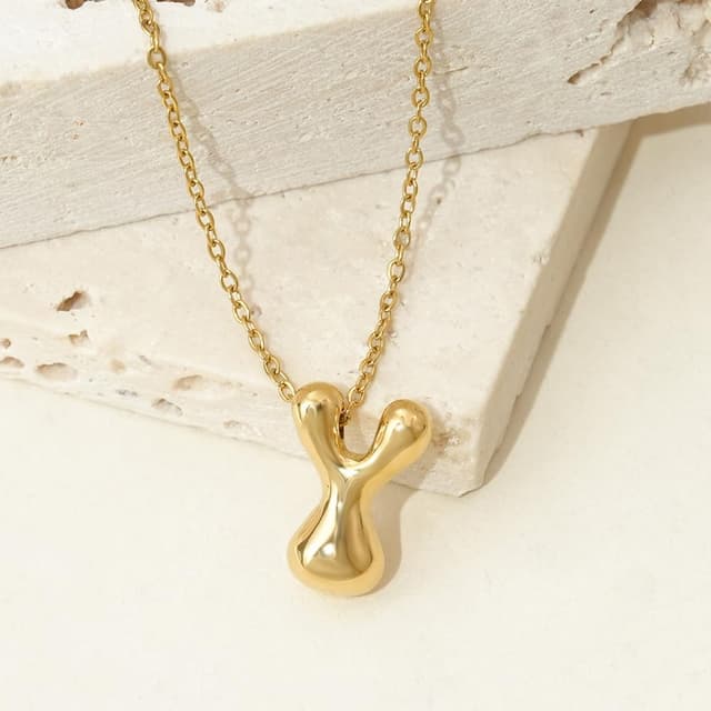 Detalle de Viwind Buchstaben-Anhänger Halskette für Damen (Bubble Letter), 48 cm, verstellbar – inkl. Geschenkbox