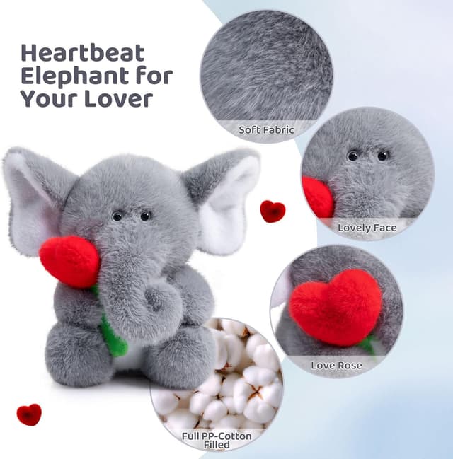 Detalle de BEJOY Plush Elephant Teddy with Rose – cuddly stuffed animal gift