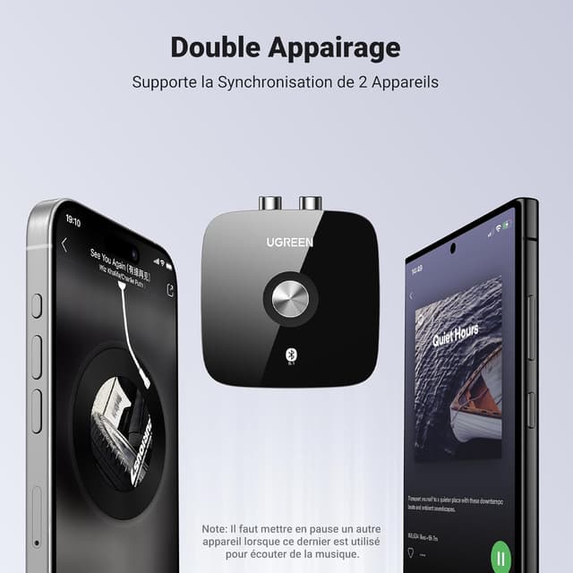 Detalle 2 de UGREEN Récepteur Bluetooth 5.1 aptX HD (aptX / AAC / SBC) avec double connexion 2RCA et 3,5 mm