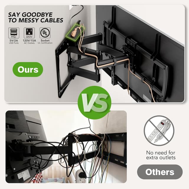 Detalle de Full Motion TV Wall Mount Bracket with Power Outlet for 32-85 inch TVs (Dual Articulating Arms)