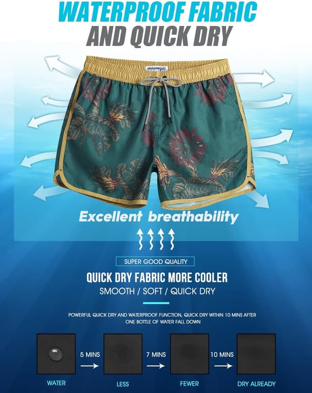 Thumbnail 6 de MaaMgic costume uomo mare vintage a asciugatura rapida con fodera in rete e 3 tasche