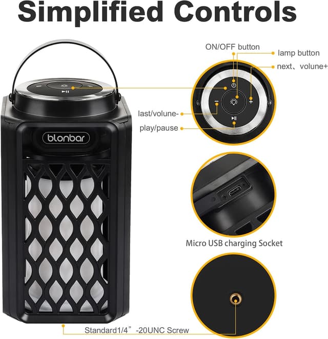 Thumbnail 6 de blonbar Bluetooth-Lautsprecher mit Flammenlicht und IP65 für Terrasse & Garten (inkl. Taschenlampen-Funktion)