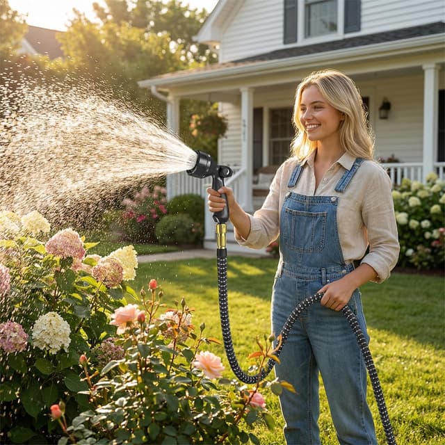 Detalle 2 de Tuyau d’arrosage extensible ULTTY 30 m avec 10 modes, adaptateurs 1/2" et 3/4