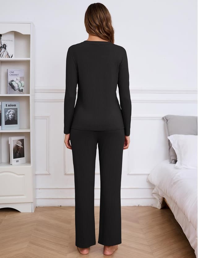 Thumbnail 4 de Becotal Damen-Schlafanzug Lang (2-teilig) aus Baumwolle mit Rippstruktur für Winter