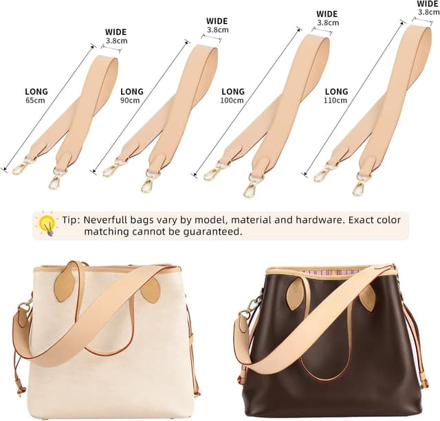 Detalle de DGAZ Vachetta Leather Shoulder Strap Replacement (65cm) for Neverfull bags with O-rings