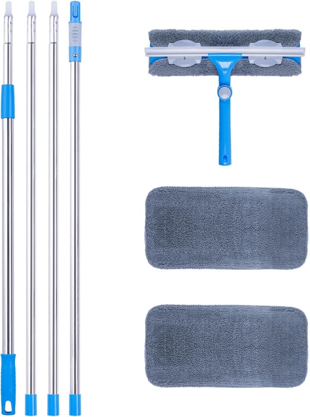 Detalle de Mitclear 12 Foot (3.7m) Window Squeegee Cleaner Kit with Extension Poles, Silicone Squeegee & Window Washer