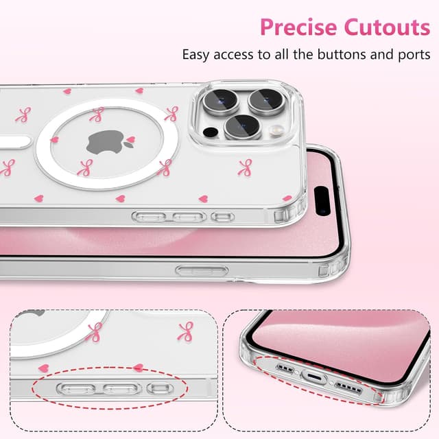 Detalle de ZTOFERA Magnetische Hülle für iPhone 13 Pro Max (6,7") – transparente TPU-Schutzhülle mit Herz- und Schleifenmotiv, MagSafe-kompatibel