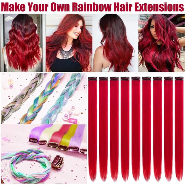 Detalle de Bunte Clip-in Haarsträhnen 12 Stück 55 cm