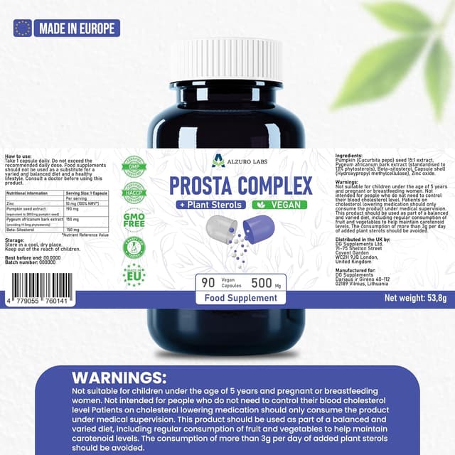 Thumbnail 6 de Alzuro Labs Prosta Complex – capsules végétaliennes pour soutien de la prostate (90 gélules)