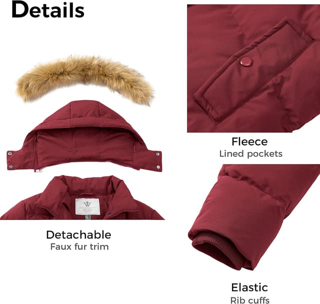 Detalle 2 de WenVen Women’s Winter Warm Thicken Long Coat with Removable Faux Fur Hood
