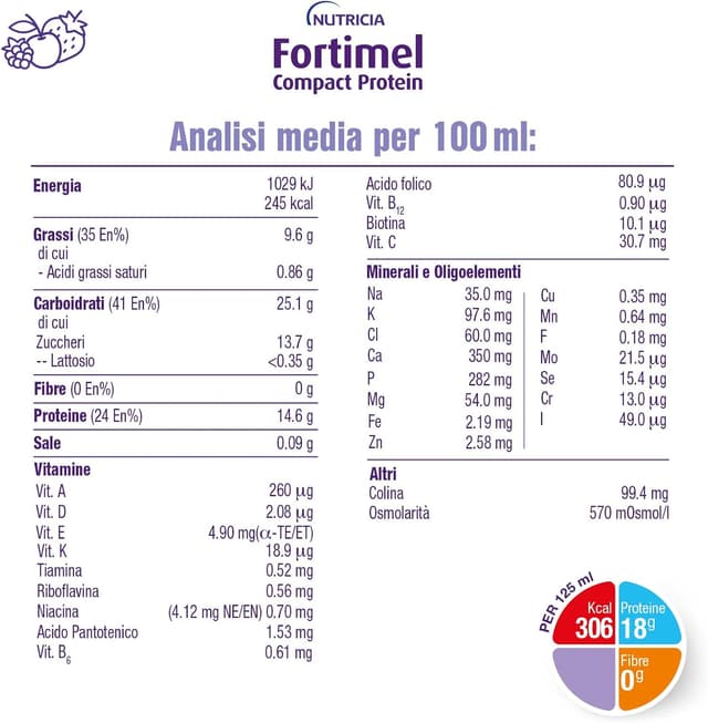 Detalle 2 de NUTRICIA Fortimel Compact Protein Sensation – Integratore ipercalorico e iperproteico da bere, 4x125 ml