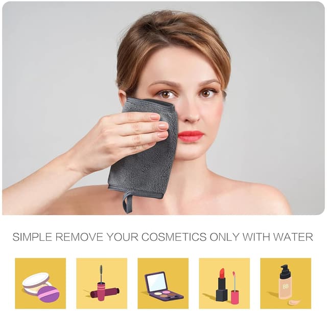 Detalle de KinHwa Frottee-Waschlappen (6er-Set) zum Abschminken – grau, waschbar & fusselfrei