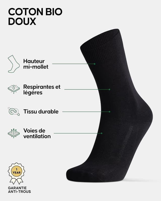 Detalle de Danish Endurance – Chaussettes en coton premium respirantes (6 paires)
