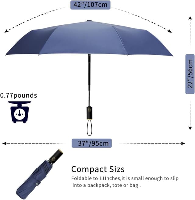 Detalle 2 de CUBY Travel Umbrella Folding Umbrella with One-Touch Open/Close, Windproof Frame and UV-Resistant Canopy