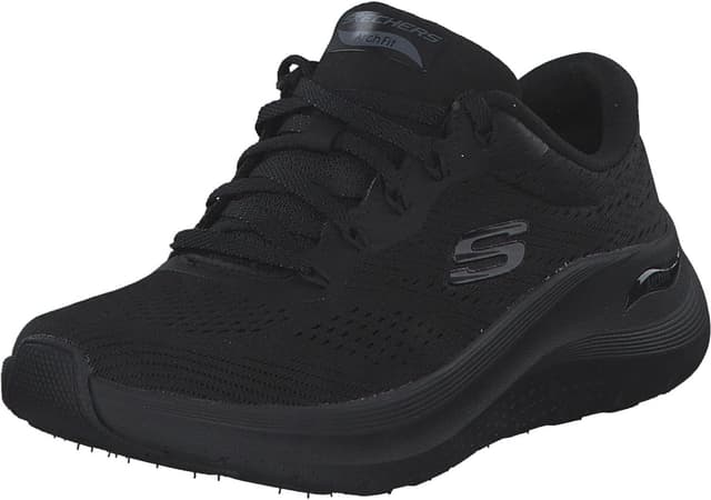 Detalle de Skechers Femme Arch Fit 2.0 Big League – baskets à laçage, mesh noir et détails gunmetal (39,5)