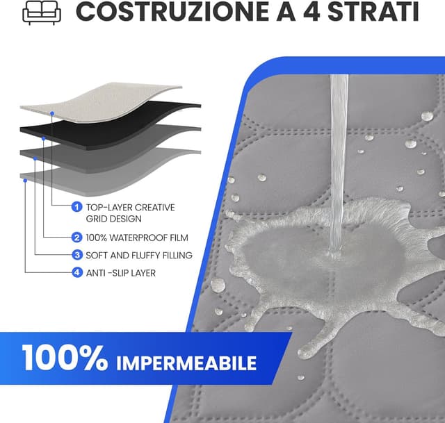 Detalle de Ystyle copripoltrona 1 posto impermeabile trapuntato grigio chiaro con braccioli e tasche