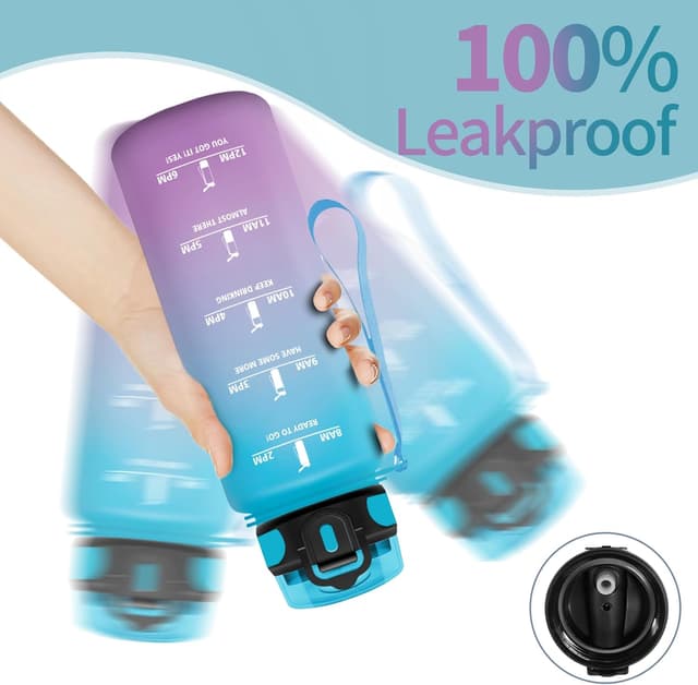 Detalle de Motswedi Gourde à paille 1500 ml sans BPA (bleu ciel & violet pâle) – étanche, ouverture une main