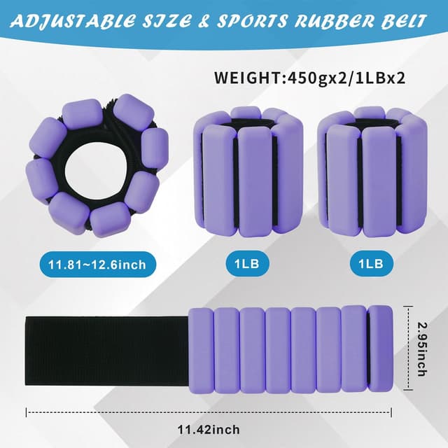 Thumbnail 6 de Set da 2 pesi regolabili per polsi e caviglie (2x450 g) per Pilates, Yoga, nuoto, corsa e allenamento della forza