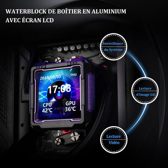 Detalle de TR FW PRO 360 ARGB Nero con LCD IPS 320x320 e raffreddamento ad acqua AIO per AM5 e Intel 1700/1851