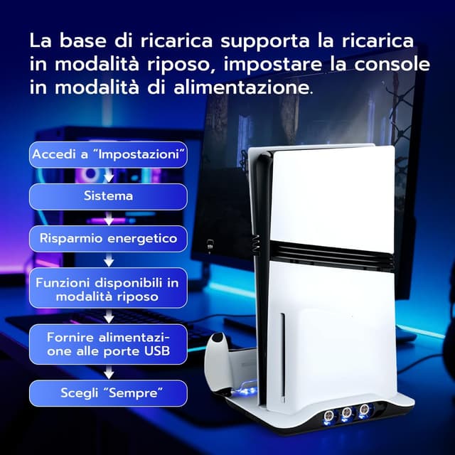 Detalle de Wigearss Supporto verticale di raffreddamento PS5 con doppio caricatore per DualSense (PS5/PS5 Slim/PS5 Pro, Disc e Digital)