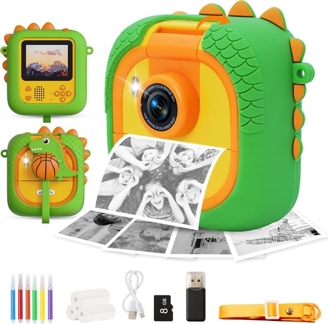 Detalle de ARNSSIEN Macchina Fotografica Bambini istantanea con obiettivo 180° flip e schermo 2,4" (1080P) – kit con carta e colori