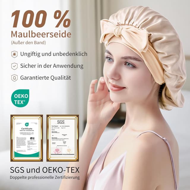 Detalle 2 de Silmana Seidenhaube 22 Momme – 100% Maulbeerseide