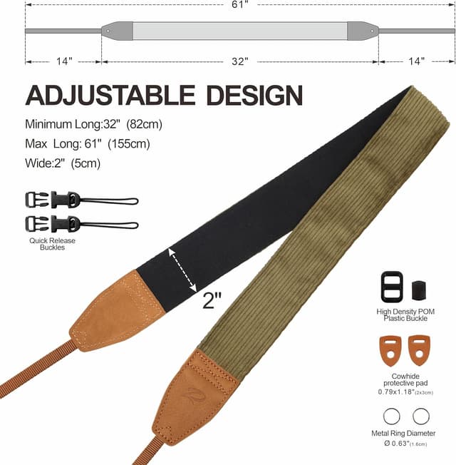 Detalle de Padwa Lifestyle corduroy camera strap 2 inch