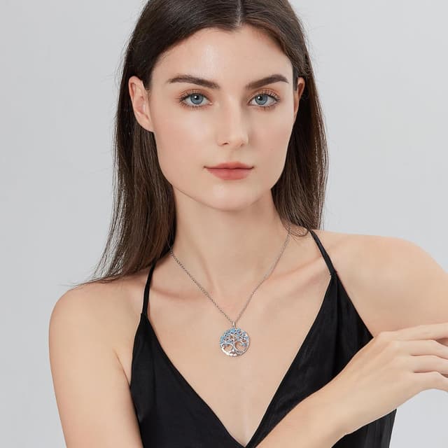 Detalle de jiamiaoi Weißgold-plattierter Baum-des-Lebens-Anhänger mit Kette und Zirkonia