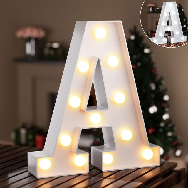 Detalle de LED Buchstaben Lichter Alphabet – Leuchtbuchstabe mit warmweiß & kaltweiß, batteriebetrieben (Buchstabe A)