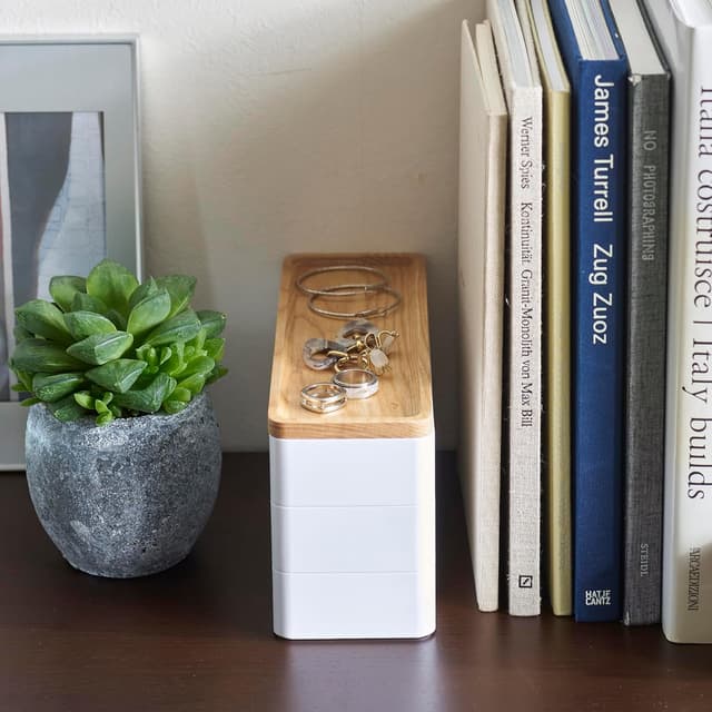 Thumbnail 6 de YAMAZAKI 5811 RIN – Mallette d’accessoires à 3 compartiments avec couvercle en bois (blanc)