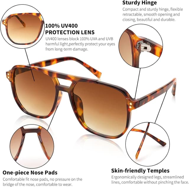 Thumbnail 4 de FEISEDY Retro Square Aviator Sunglasses