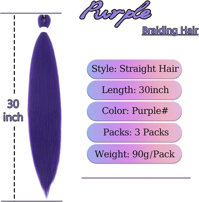 Thumbnail 2 de Pre-stretched 26-inch Purple Braiding Hair 2 packs 💇♀