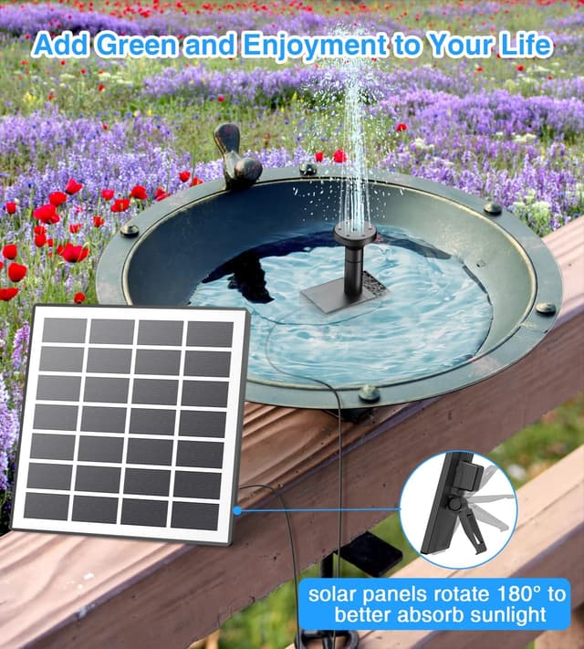 Detalle de SZMP Solar Fountain Pump Kit with Glass Solar Panel, 10 DIY Nozzles & 9.84ft Power Cord