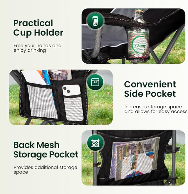 Detalle de ALPHA CAMP Set of 2 Folding Camping Chairs for Adults (High Back, Cup Holder, Up to 160kg)