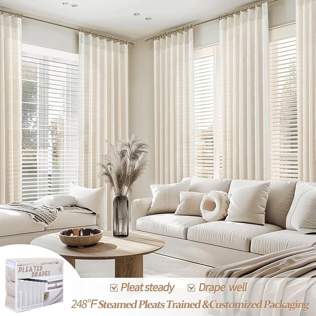 Thumbnail 6 de Pinch Pleated Linen Curtains 96 in Light-Filtering Drapes 🪟