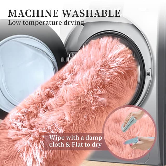 Detalle de ORINOVA Tapis Rose 60x180 cm en fausse peau de mouton (faux mouton/moumoute) pour descente de lit