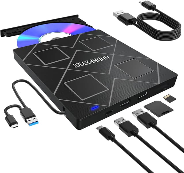 Detalle de 5-in-1 External CD/DVD Drive for Laptop (USB 3.0 & Type-C) with SD/TF Reader