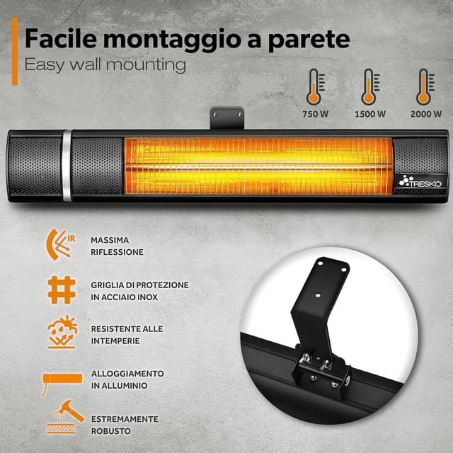 Thumbnail 3 de TRESKO Stufa a Infrarossi 2000W con telecomando