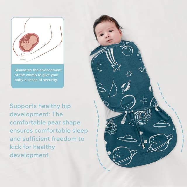 Detalle de SIMYJOY Baby Schlafsäcke Neugeborene – 3-fach verstellbarer Pucksack aus 100% Baumwolle mit 2-Wege-Reißverschluss