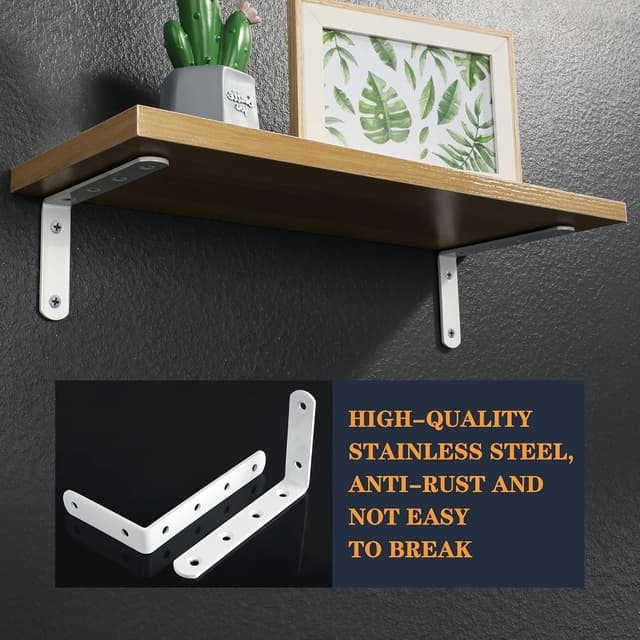 Detalle 2 de SAYAYO EJ5207W-4P stainless steel corner shelf brackets, 125mm x 75mm (4 pcs)