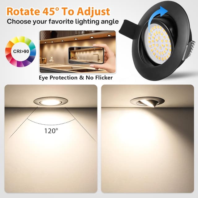 Detalle de GeyouLux LED Einbaustrahler 230V dimmbar 6W, IP44, 45° schwenkbar – 4er-Set (schwarz, 4000K)